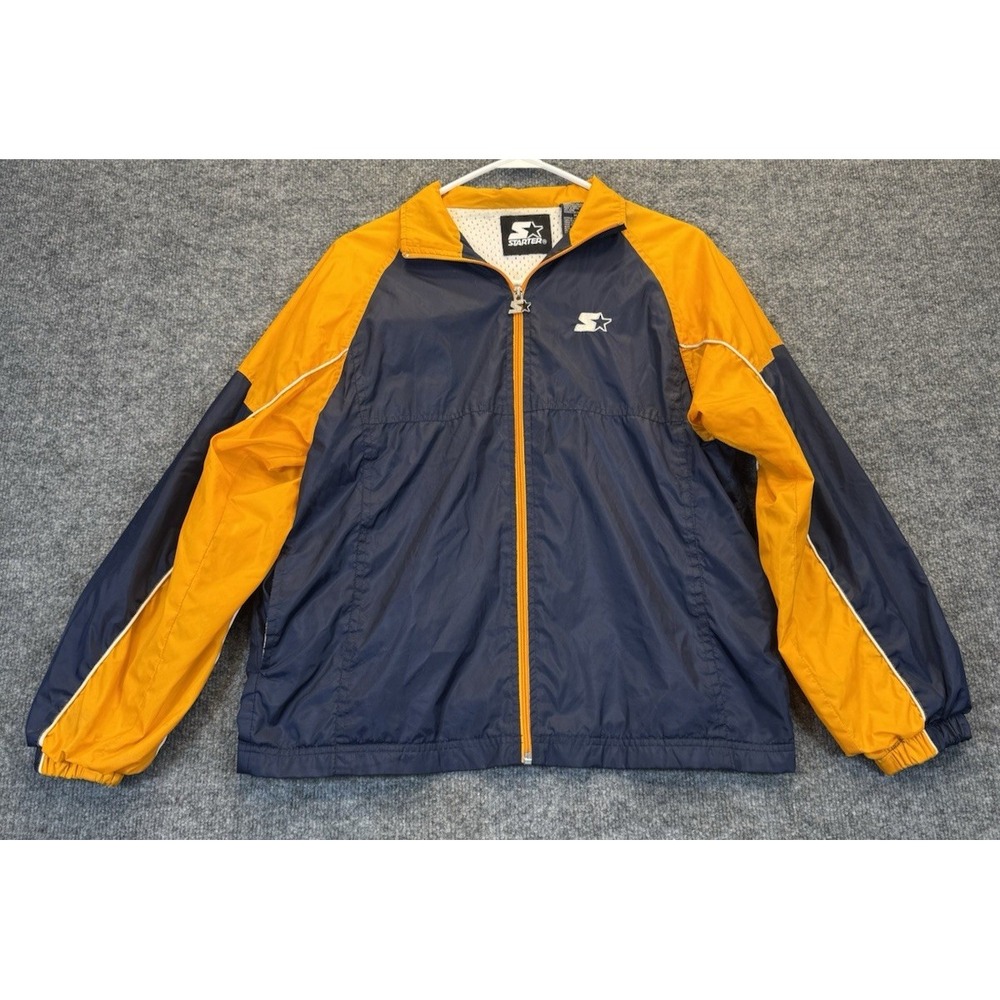 Starter Youth 14/16 Windbreaker Jacket Navy Yellow Zip Up Retro